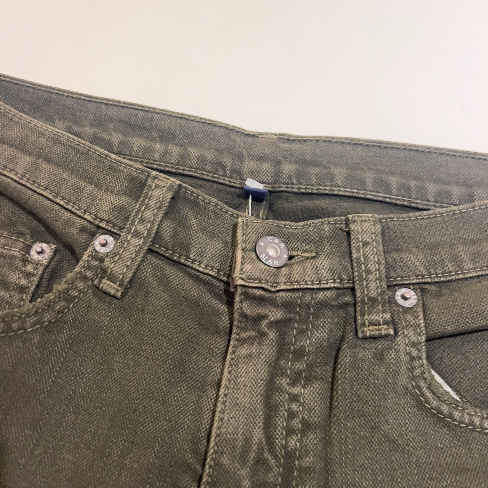 Carmar Distressed Knee Blowout Slim Jeans Olive Green Size 27 — image 2 of 8